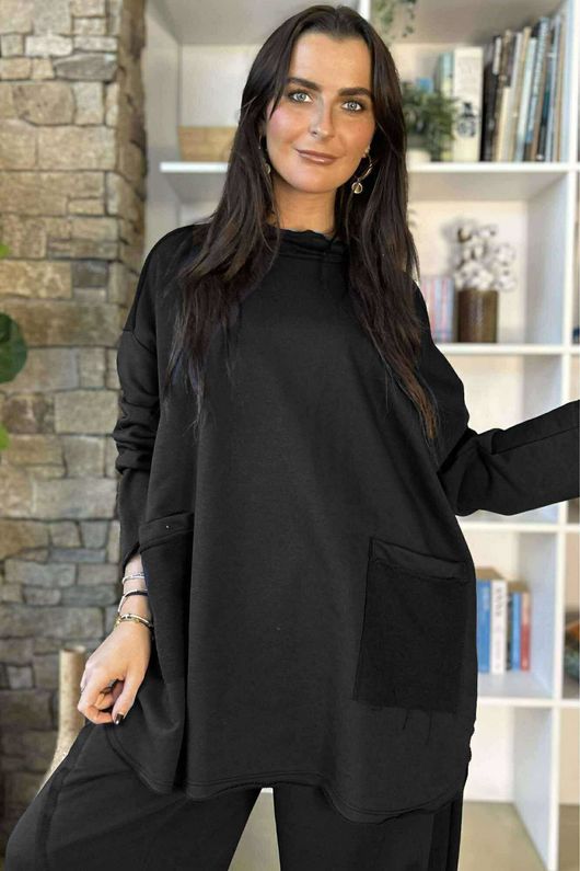 Scamp Raw Seam Funnel Neck Top Black /16 =